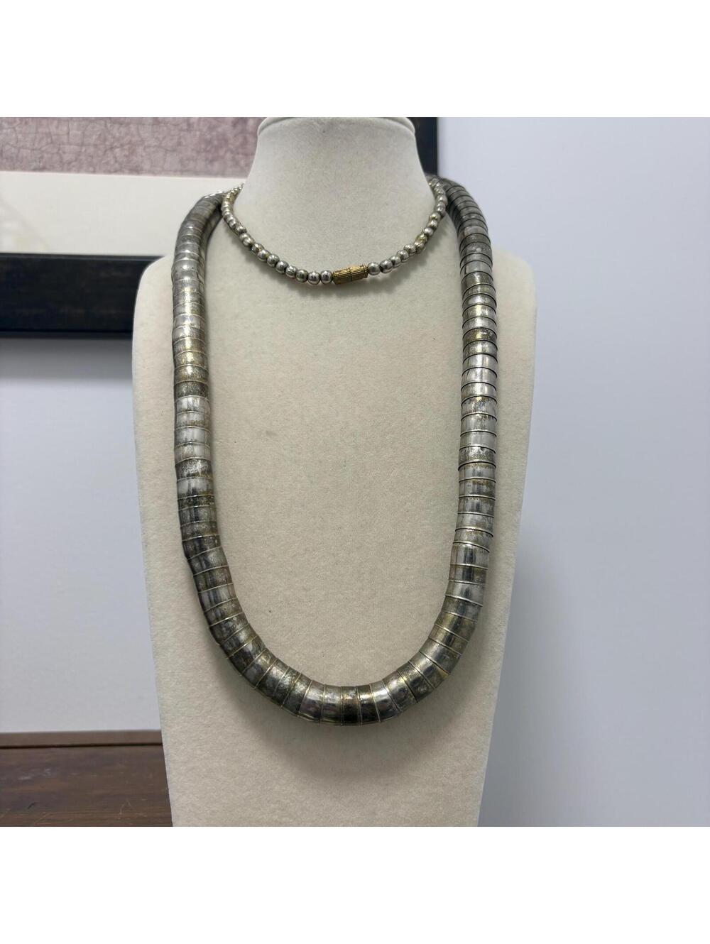 Vintage 1980s Serpentine Necklace in Aged Silver Tone 80s Metal Snake 34"